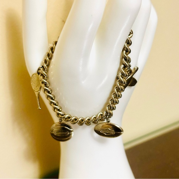 Vintage Gold Charm Bracelet with Sports Pendants - Picture 2 of 8